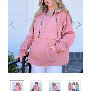 Pink wind breaker with leopard hood size large brand new with hood